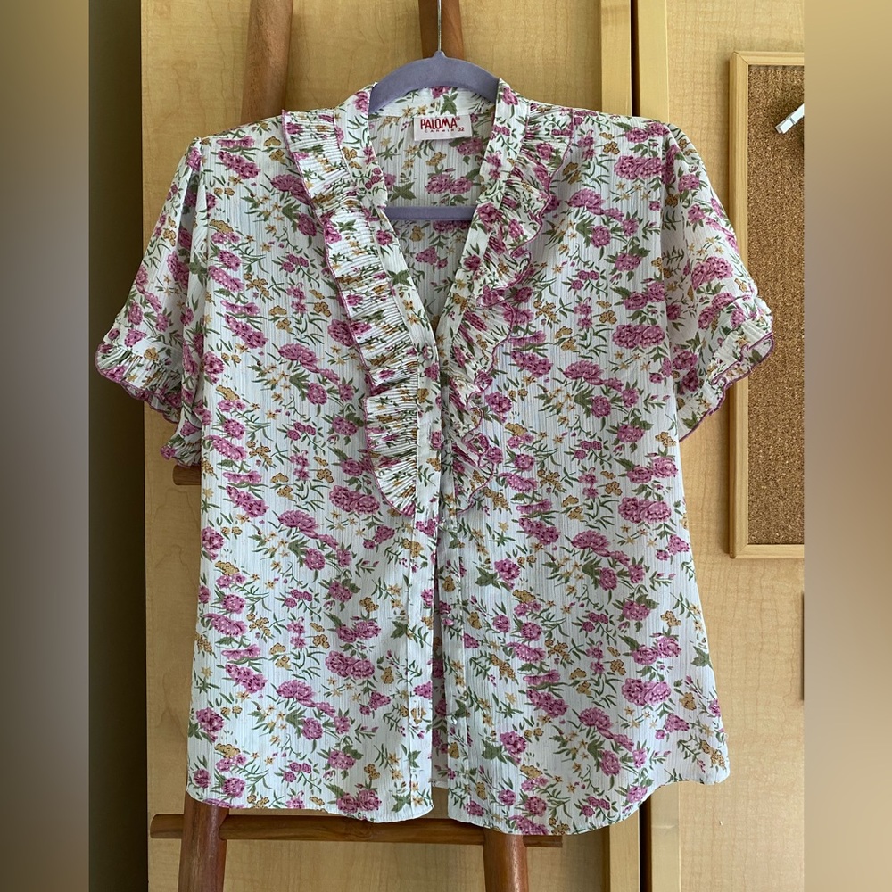 Sheer floral button up short sleeve